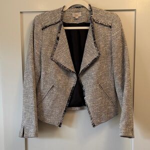 LOFT Black and White Fringe Tweed Blazer